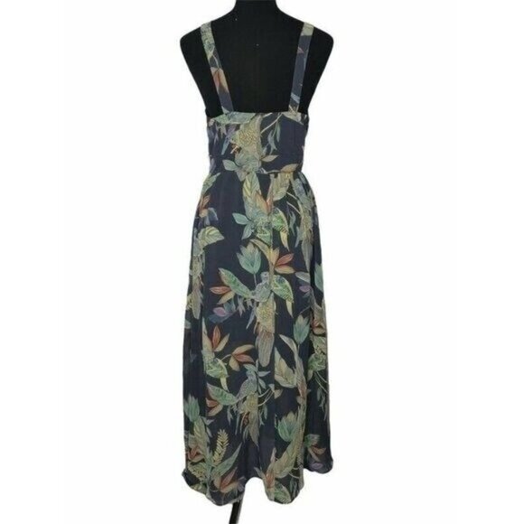 Junk Hippie Womens Midi A Line Black Green Bird Foliage Floral Cutout Dress SZ M - Picture 9 of 9